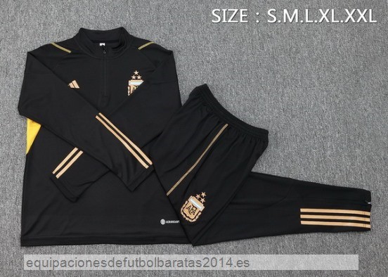 Nuevo Conjunto Completo Sudadera Entrenamiento Argentina 2023 Negro II Amarillo Baratas